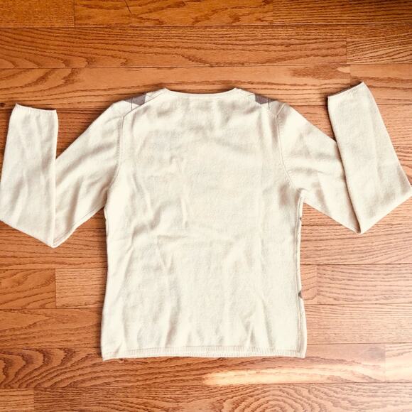 Charter Club RARE 100% Cashmere Argyle Crewneck Brown Tan Sweater Women’s Size S - Picture 7 of 8